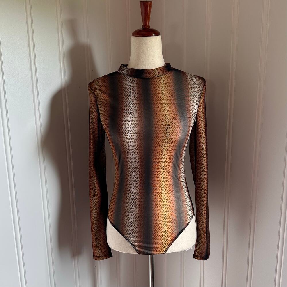 Vintage Y2K Mesh Snake Print Bodysuit M